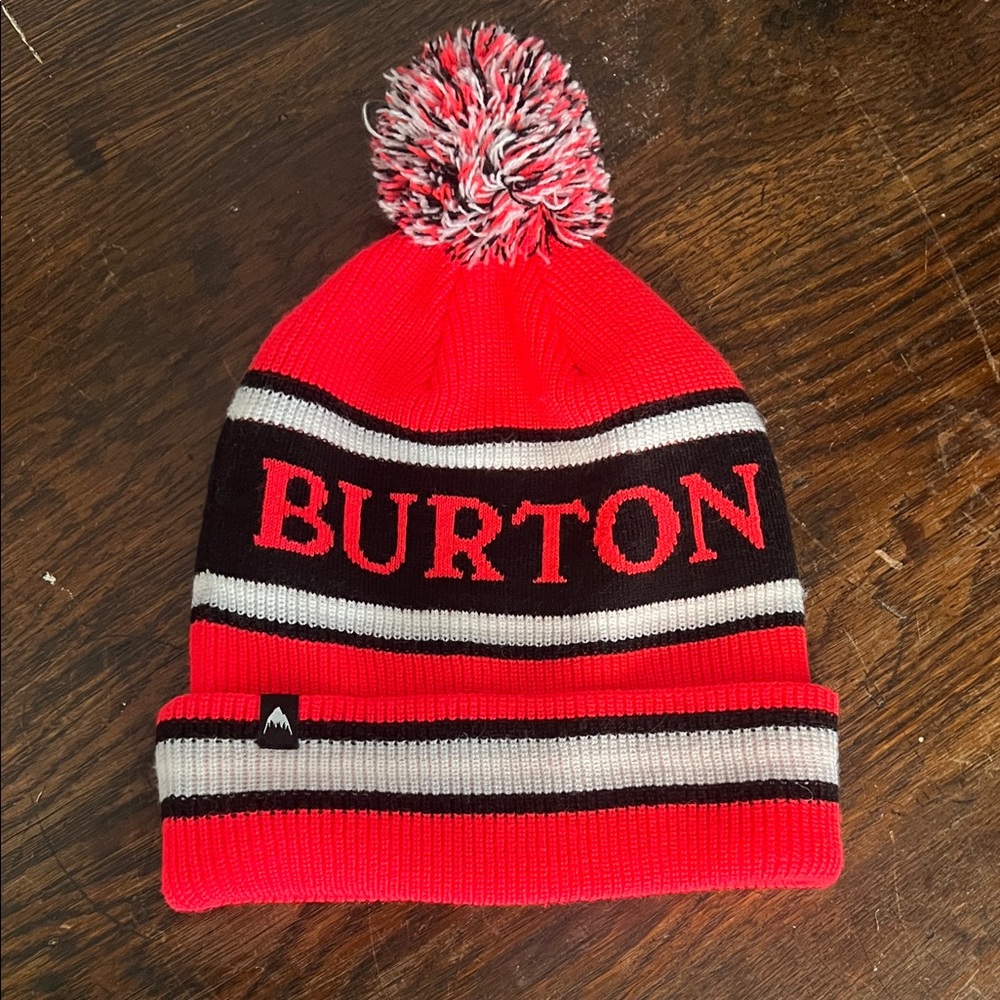 Burton Vibrant Red and Black Pom-Pom Beanie